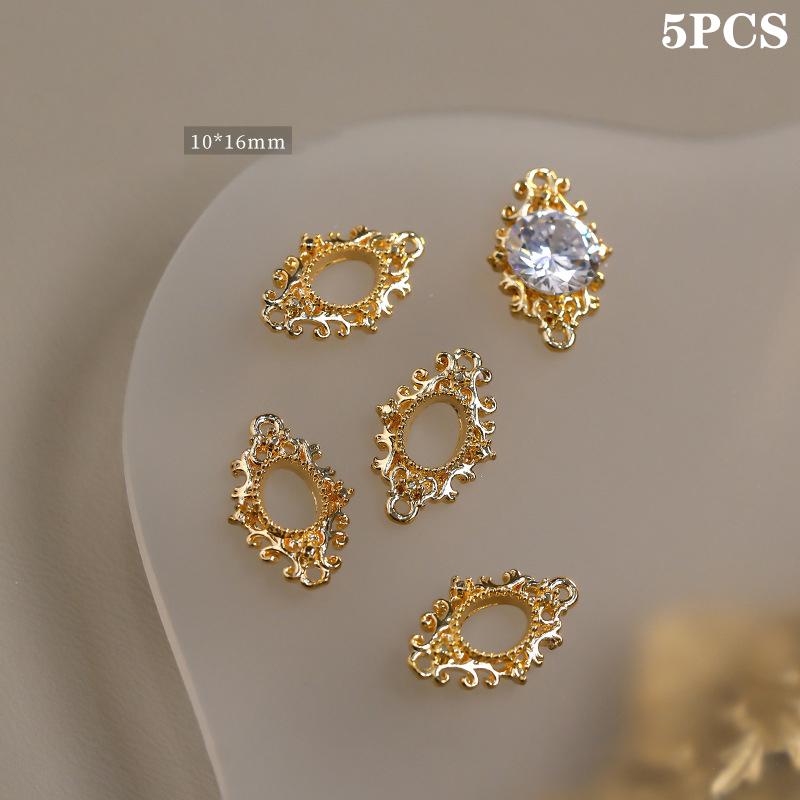 5Pcs Nail Accessory Metal Diamond Holder Retro Light Luxury Three-Dimensional Gold Silver Nail Drill Alloy Base Decoration