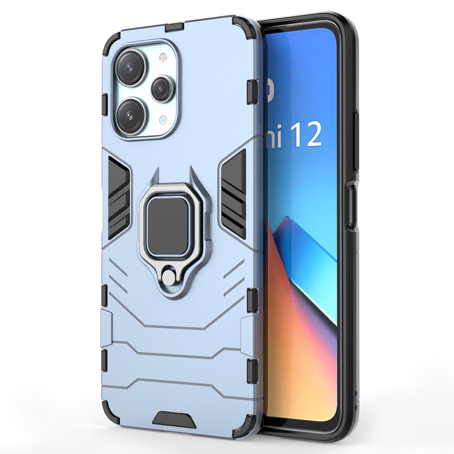 

For Xiaomi Redmi 12 4G Drop-Proof Shell Ring Holder Kickstand Protective Cover TPU+PC Phone Case Blue