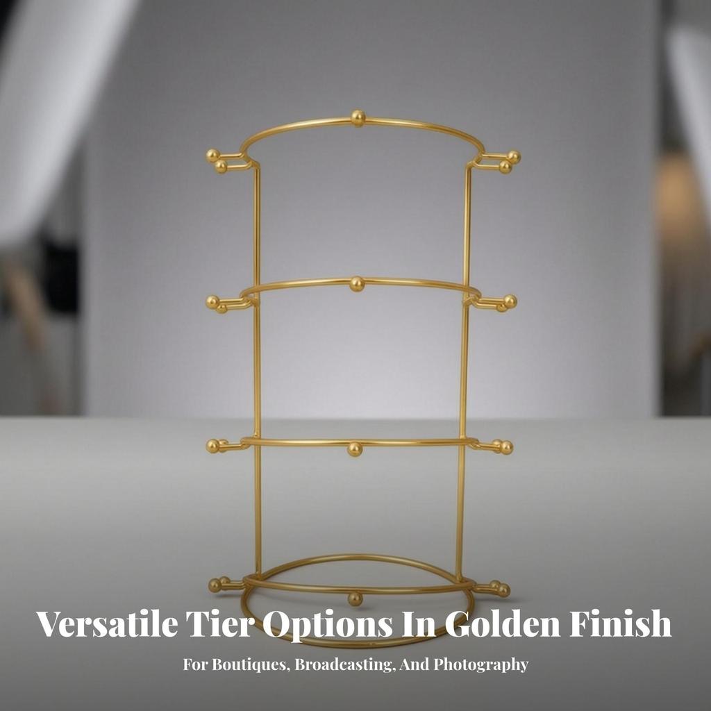 Metal Display Stand with Round Base Golden Crown Holder Compact