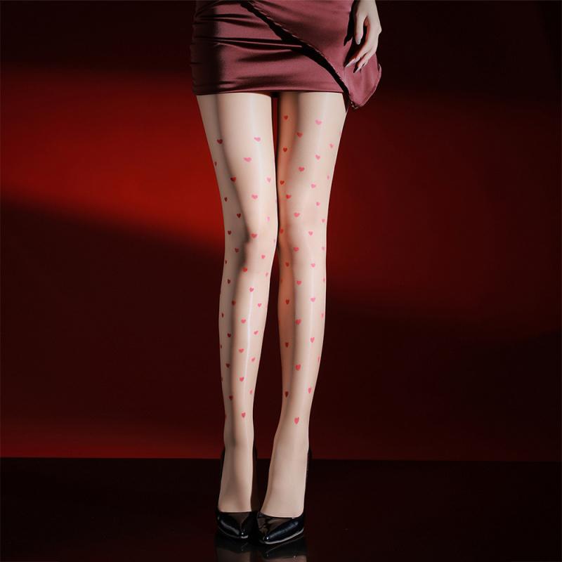 Men'S And Women'S Heart-Patterned 360 Seamless Aurora Stockings 1D Ultra-Thin Sexy Shiny Silky Pure Desire Peach Heart Design