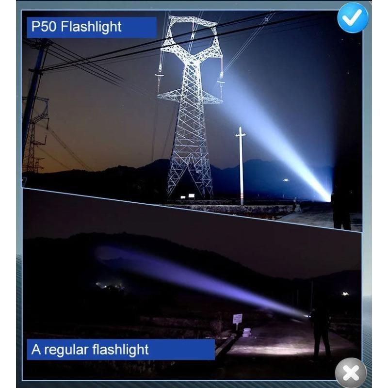 High Power Rechargeable Flashlight Telescopic Zoom Strong Handheld Torch Light Outdoor Camping Emergency Lamp