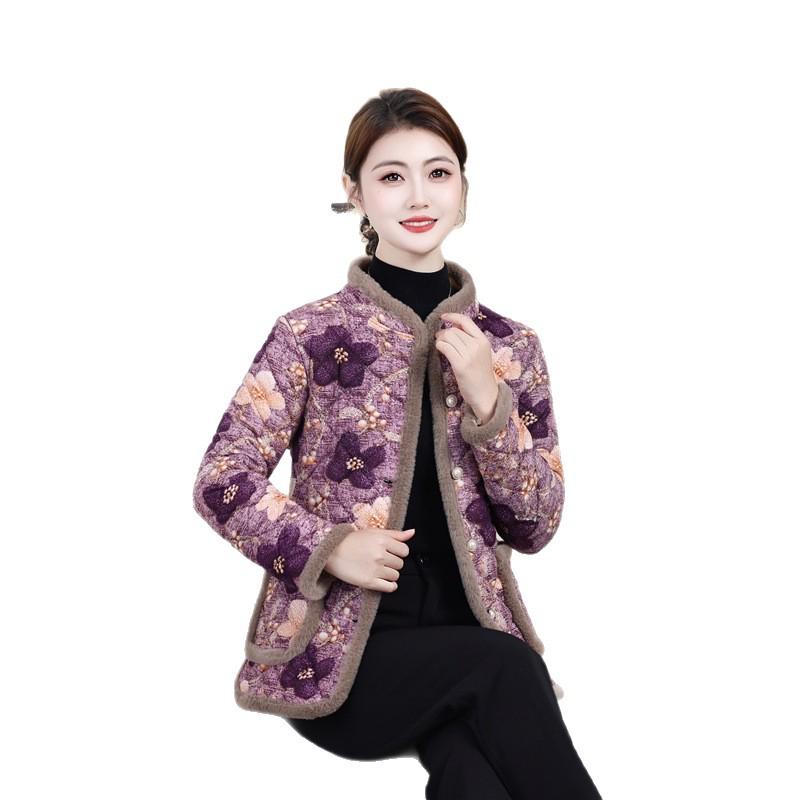 Mom's Velvet Warm Padded Jacket - Autumn/Winter Stylish Cotton Coat for Middle-Aged
