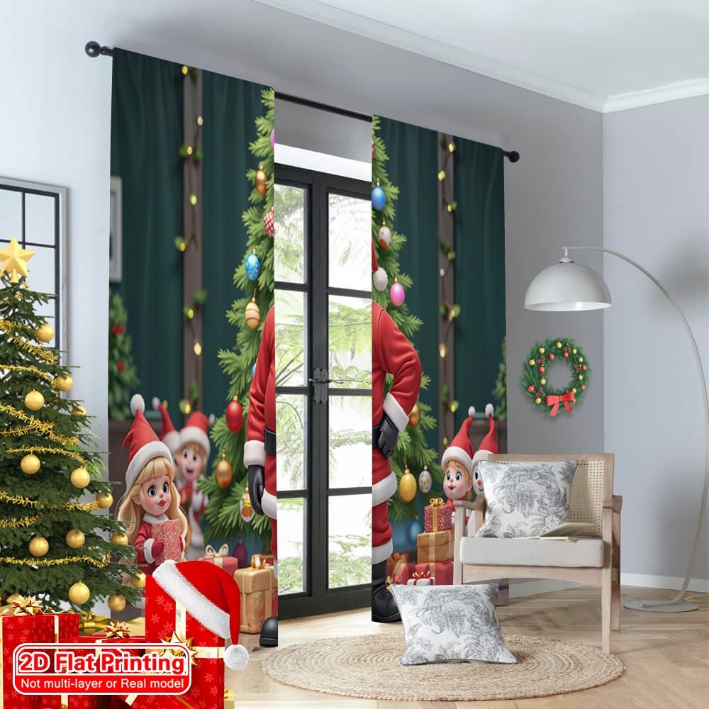 2 Stück 2D Flachdruck Weihnachts Vorhänge Weihnachtsmann Schneemann Weihnachtsfeiertag Polyester Stoff Ohne Strom Festlich