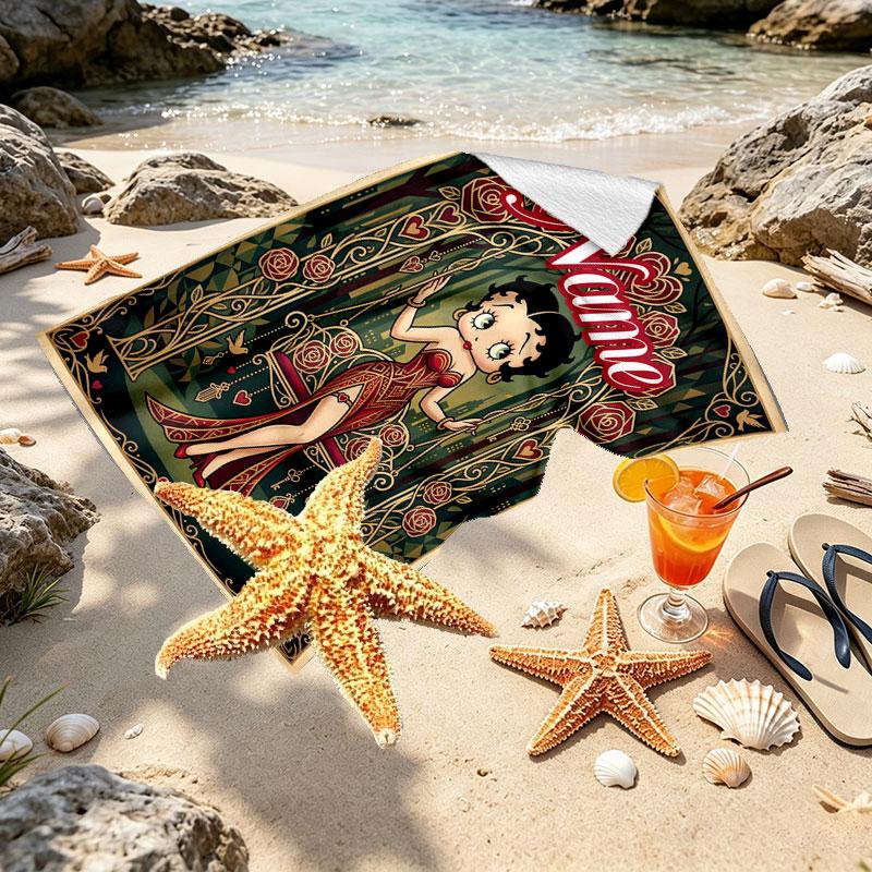 Custom Name Personalized Betty Boop Print Beach Towel, for Trip Camping Beach Party Home Decor, Birthday Gift for Family & Friends