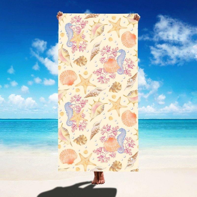 Beach Shell Starfish Pattern Bath Towel Soft Absorbent Beach Towel for Swimming Shower Travel