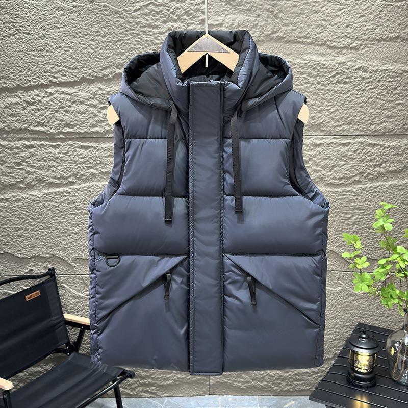 

Инструментальная хлопковая одежда новый модный жилет зимний жилет с капюшоном жилет трендовая мужская безрукавка теплая мужская куртка 5XL (170-92.5 kg) серый
