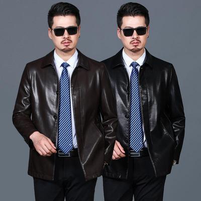 Neue Echtlederbekleidung Herren Echtlederjacke Frühling und Herbst Polokragen Herrenmantel