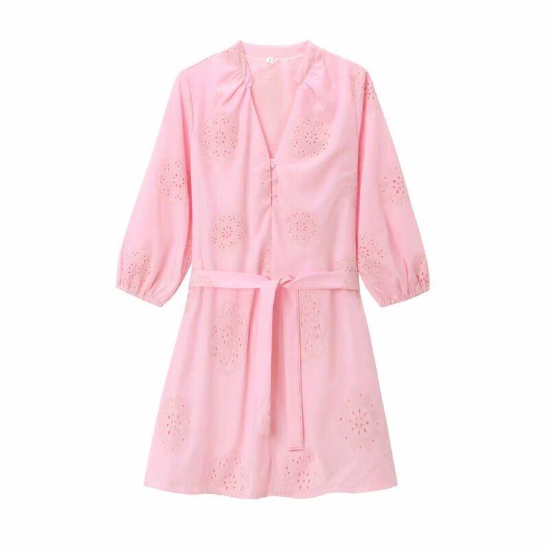 

Fashion Style 2024 Summer New Arrival Women s Temperament Wild Adhesive Embroider Decorative Poplin Dress 2492058 Pink L
