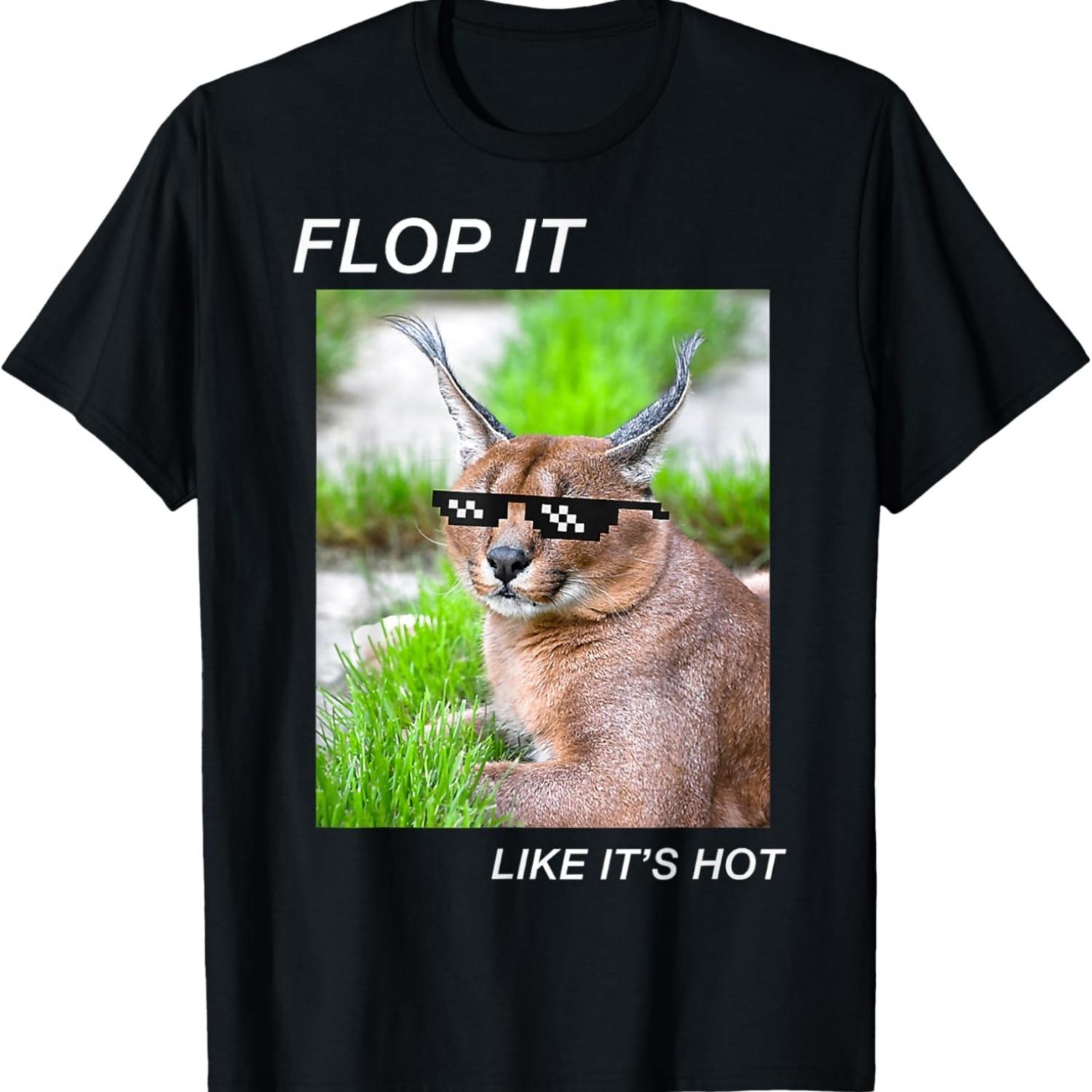 meme cat caracal big floppa joke ironic humor funny graphic T-Shirt for Men Women(1) S чёрный