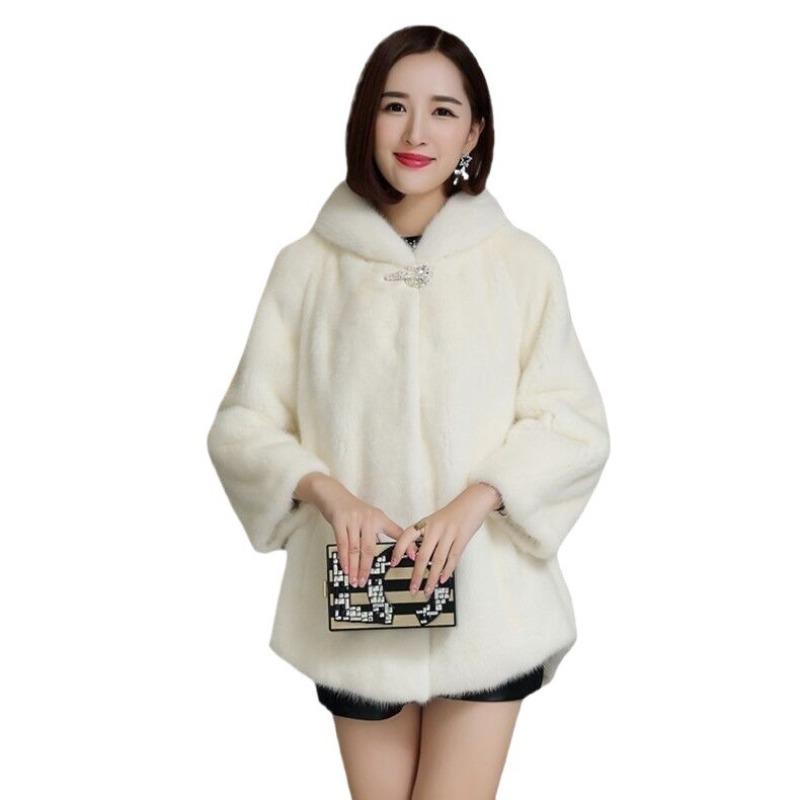 New Imitation Mink Imitation Fur Coat Imitation Mink Coat Women's Medium and Long Hooded Waist Pendulum Imitation Fur