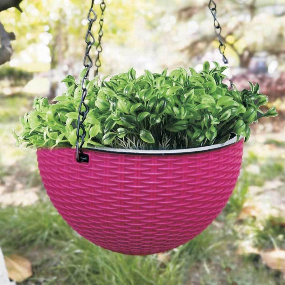 Plastic Woven Plaited Baskets with Chain Hanging Flower Pots Houseplant Flowerpot Balcony