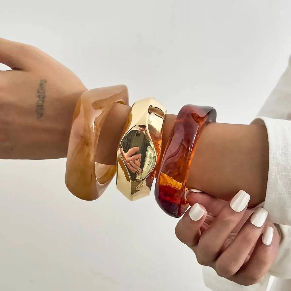IngeSight.Z 3 Styles Punk New Irregular Wide Chunky Geometric Resin Bangles Women Men Hip Hop Stacking Bracelets Jewelry Gifts