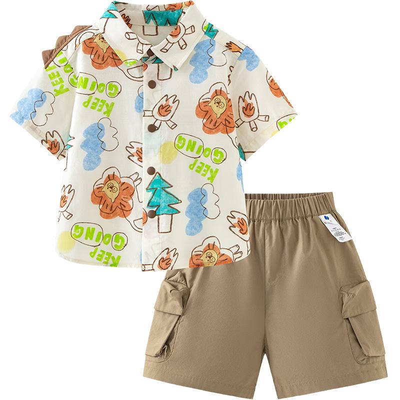 Mini Balabala Boys  Cute Dinosaur Short-Sleeve Set 100