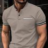 Frühlings Herren Kurzarm Tops Mann Einfarbig Stehkragen Tasche Poloshirts