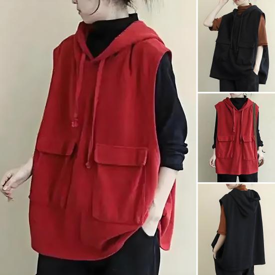 Women's Sleeveless Hoodies Summer Athletic Exercise Tank Tops Workout Gym Pullover Sweatshirt with Pockets