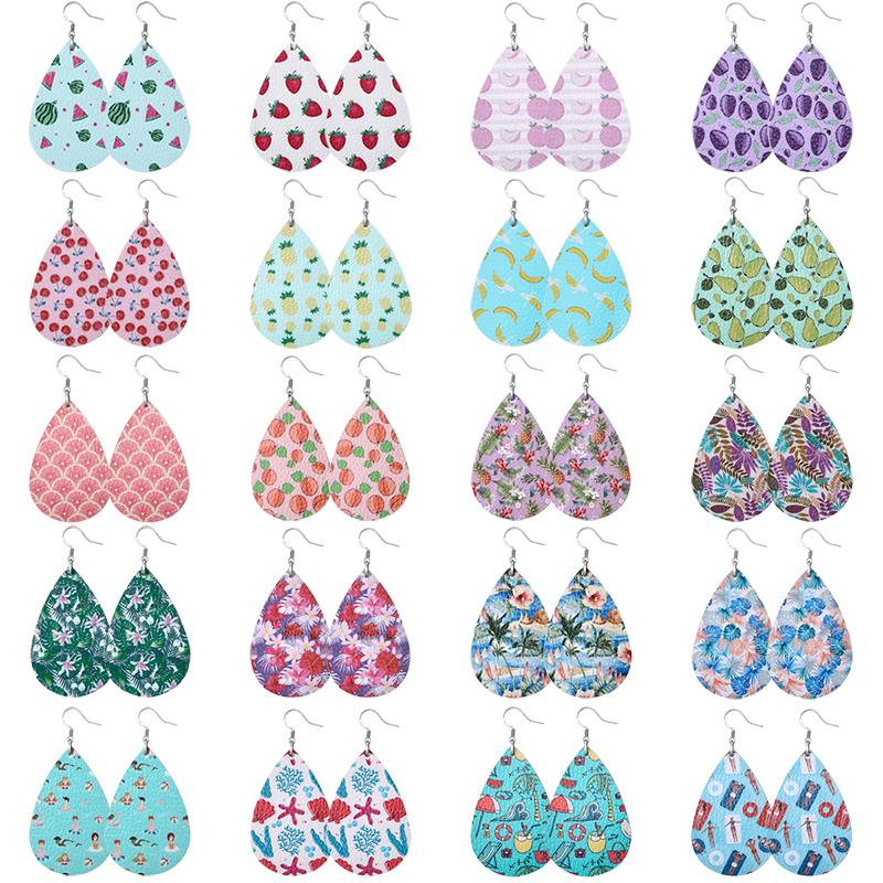 Summer Fashion Lightweight Faux Leather Earrings for Women Fruit Leaf Beach Teardrop Drop Dangle Earrings Jewelry Gift Wholesale