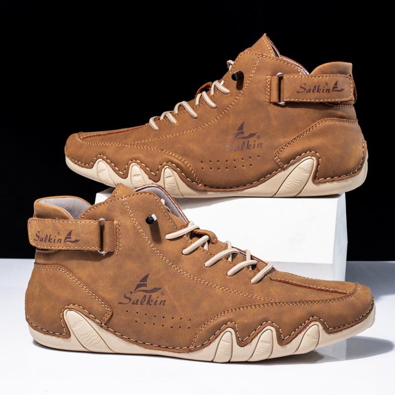 New Autumn and Winter Men's Octopus Doudou Shoes Korean Version Breathable High-top Handmade Large-size Leather Shoes Men's Explosion