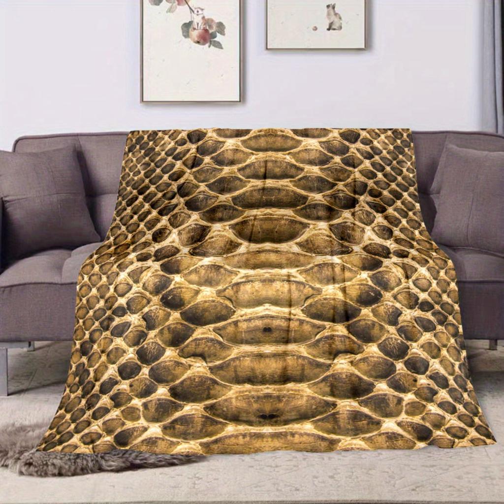 Luxury python striped flannel blanket—soft and warm, perfect for home dcor, bedding, camping, or travel, Christmas.