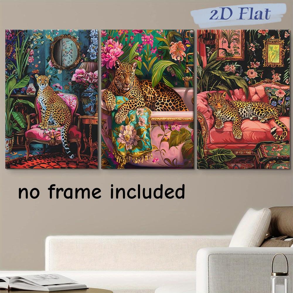 

3PCS 2D Flat Modern Living Room Decoration Painting Nordic Style Animal Leopard Canvas Painting Bedroom Entrance Corridor Framel (as the picture,20x30cm-3pcs)