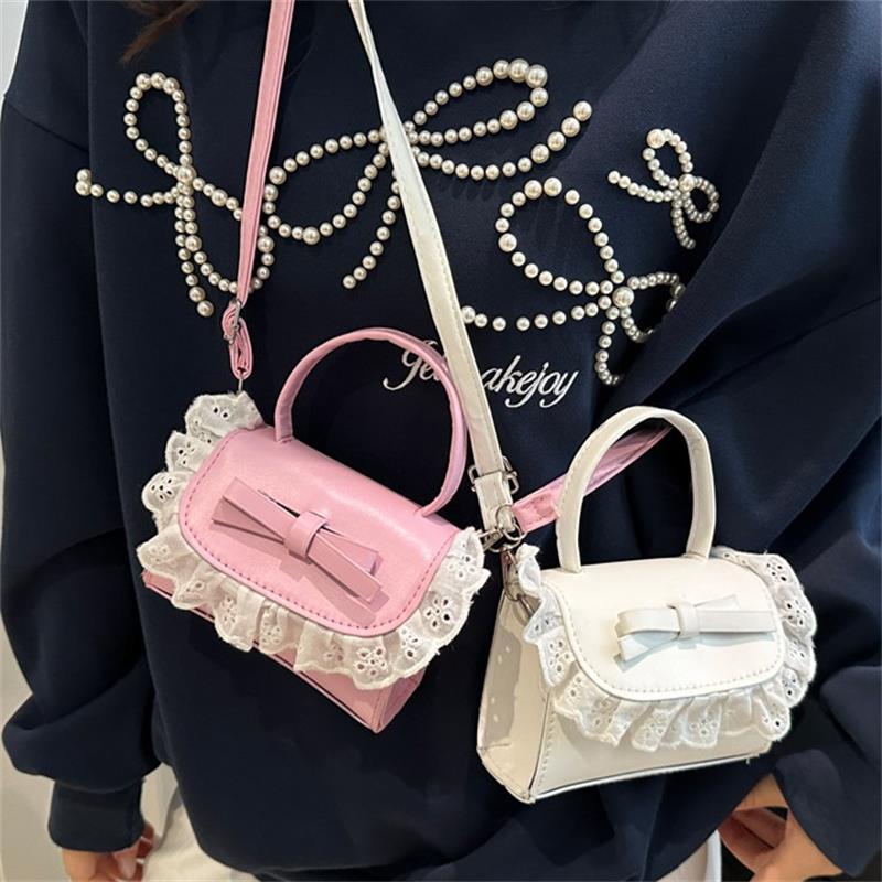 Bow Lace Pu Shoulder Bag Handbag Tote Commuter Bag Trendy All-Match Women'S Crossbody Casual Small Square Bag Girly Gift