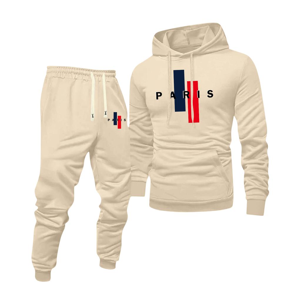 Men's Printed Hooded Sweatshirt And Sweatpants Casual Sports Suit