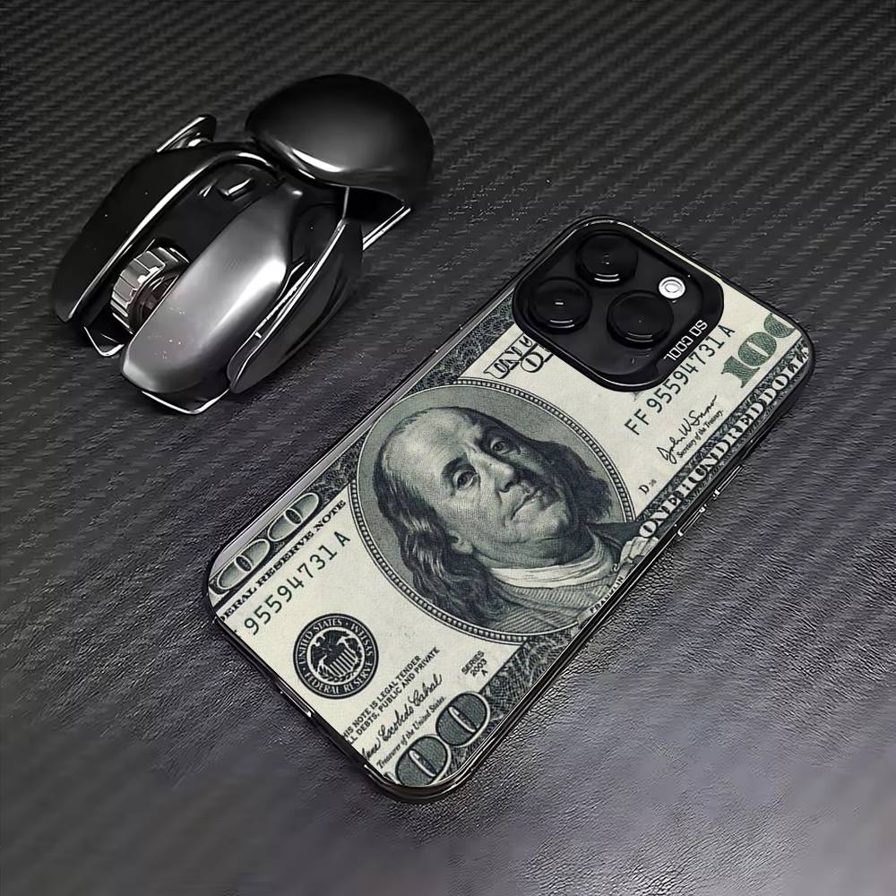 COOL M-Money 100 Dollars Phone Case For iPhone17,16,15,14,13,12,11 Plus,Pro Max Colored Silver Plated Inside Cover iPhone16promax