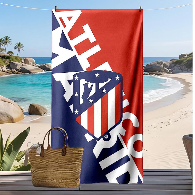 Asciugamano da Spiaggia Stampato Atlético Madrid Asciugamano Morbido ad Asciugatura Rapida Coperta da Spiaggia Rettangolare Grande Portatile per Viaggio Piscina