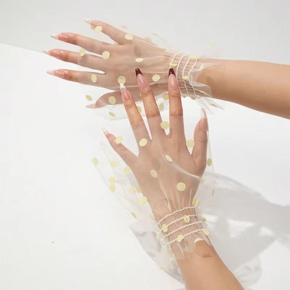 Pleated Tulle Flare Sleeve Elastic Detachable Wristband Polka Dot Fake Cuffs  Wedding Dress