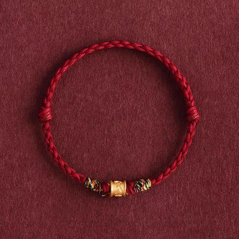 Pure Gold 999 Zodiac Red String Bracelet with Luck Beads for Baby's Full Moon or New Year