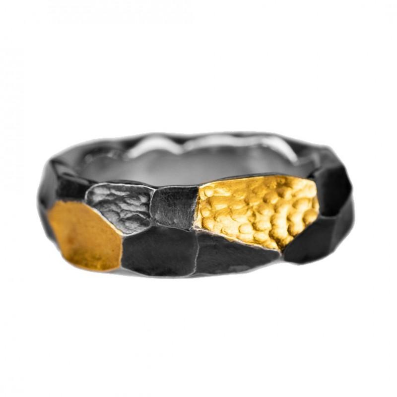 Adjustable Open Ring Men Women Vintage Geometric Copper With Black Gold Plating Enamel Detail