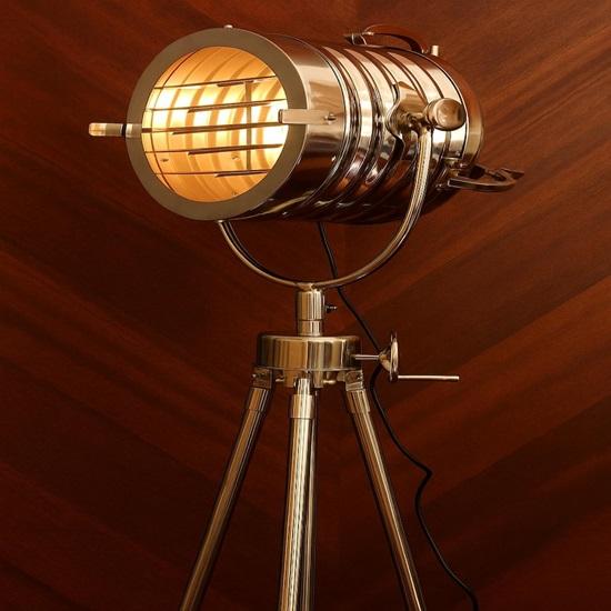 Industrial Tripod Floor Lamp  Chrome Spotlight Movie Studio Light Retro Adjustable Lamp