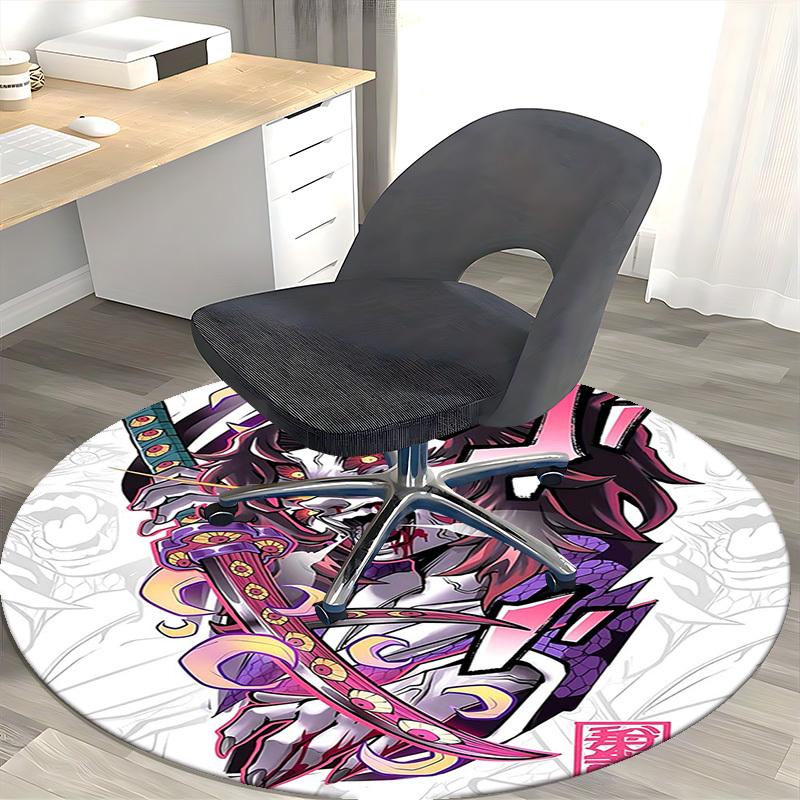 1pc Anime Demon Slayer Design Round Carpet  Office Chair Mat, NonSlip Rug for Home Decor, Seasonal Gift, Suitable for Office