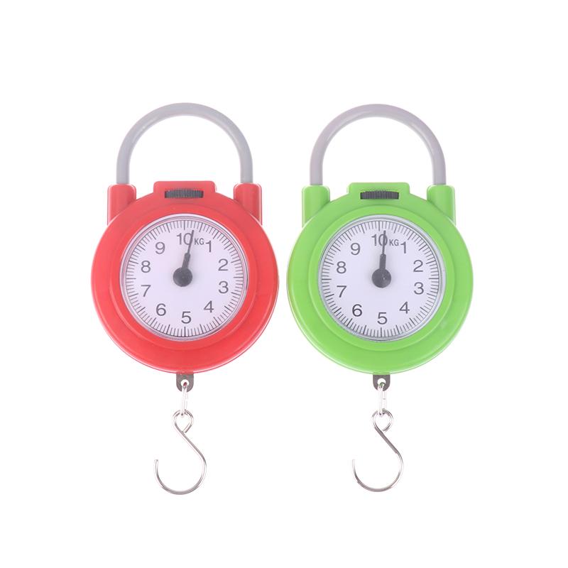 1Pcs 10Kg Pocket Pointer Luggage Scale Spring Portable Suitcase Scale Handled Travel Bag Weighting Fish Hook Hanging Scale
