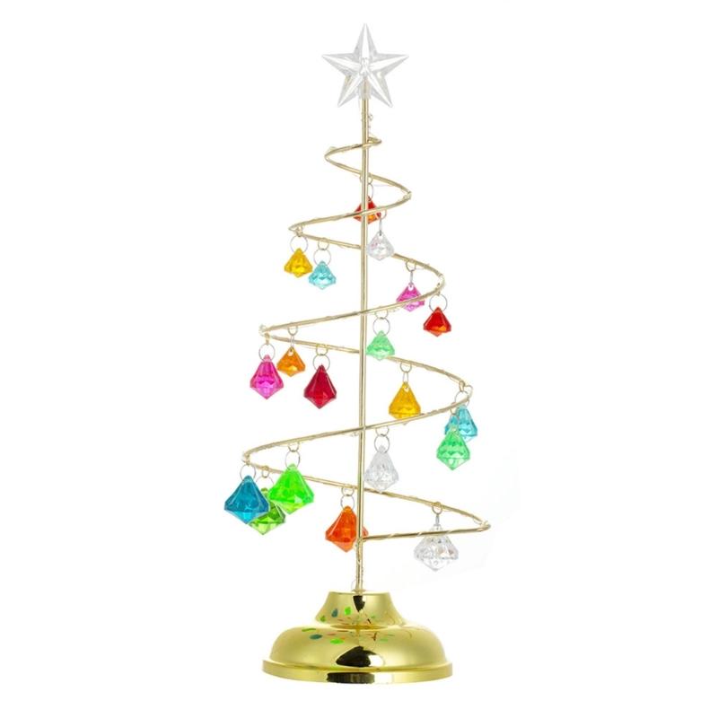 Crystal Star Iron Christmas Tree with LED Light Small XmasTree Table Lamp Christmas Decorations for Home Party New Year
