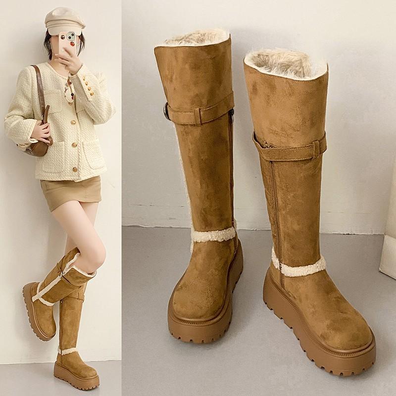 Fashion Women's High-Tube Fce Lined Thi Winter Snow Boots Knot Velvet Warm Thi Bot No-Knee Long Boots Korean Sle Ort Tube