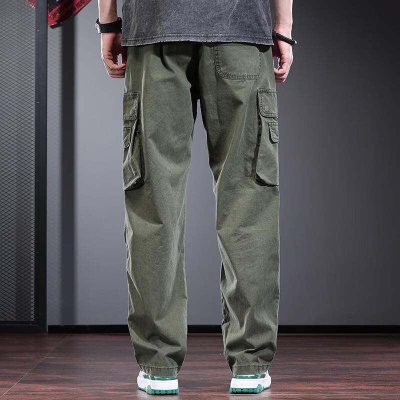 Jie Leinuo Men's Casual Multi-Pocket Loose Straight Leg Cargo Pants