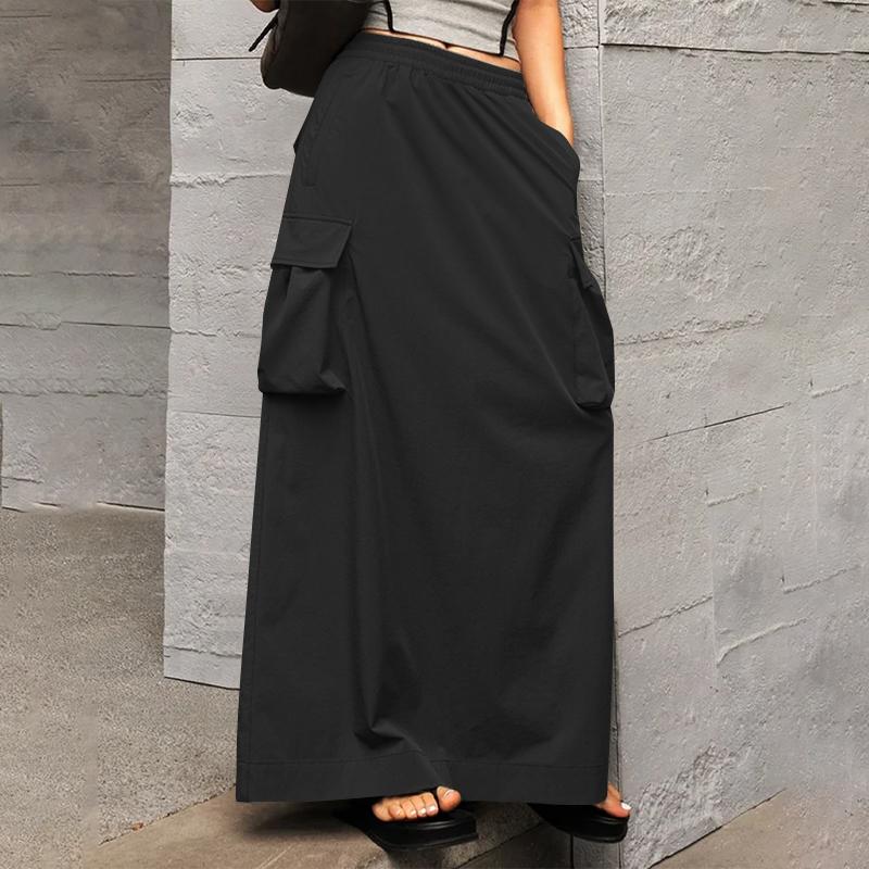 Women`s Midi Elastic Waist Head Pockets