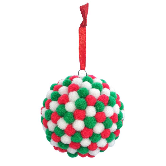 Boule de Noël à décorer avec pompons 6 cm