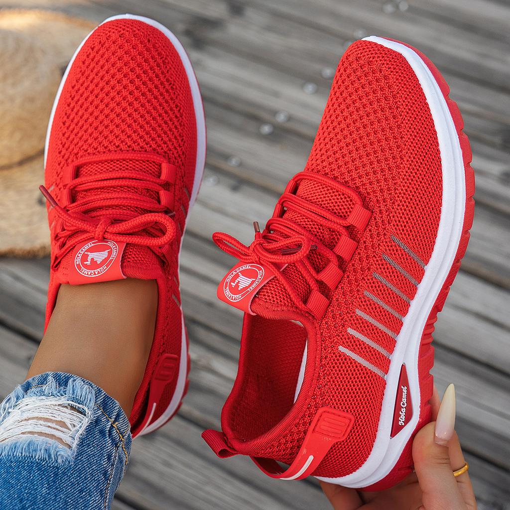 Women's Casual Chunky Platform Sneakers Anti-Slip Walking Shoes for Women Breathable Knitted Running Sneakers Lightweight Lace-Up Work Tennis Shoes