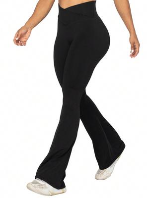 Pantalones de yoga acampanados de cintura alta y elasticidad alta, color melocotón, 30 pulgadas