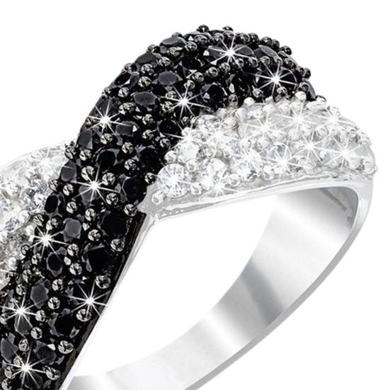 Yousheng Women Finger Ring Double Colors Shiny Rhinestone Inlaid Cross Shape Electroplated Lady Circlet Daily Jewelry
