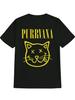 Casual Crew Neck T-shirt with "PURRVANA" Cat Graphic Print - Black with Yellow Design