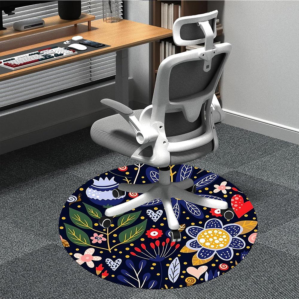 1 buc. Covor rotund floral capricios pentru birou, Covoraș potrivit pentru birou, Sub scaune de birou, Dormitor, Sufragerie, Decor casă, Decor cameră