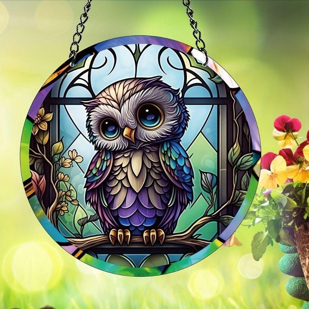 Easy to Install Halloween Owl Hanging Ornaments Painted Design Acrylic Window Pendant  Home
