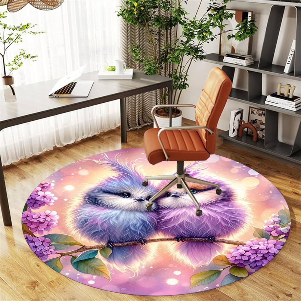 1PC Birds Flowers Fantasy Round Chair Mat Area Rug - Non-Slip, Floor Mat for Office, Bedroom, Home Decor Christmas Gift C0528038