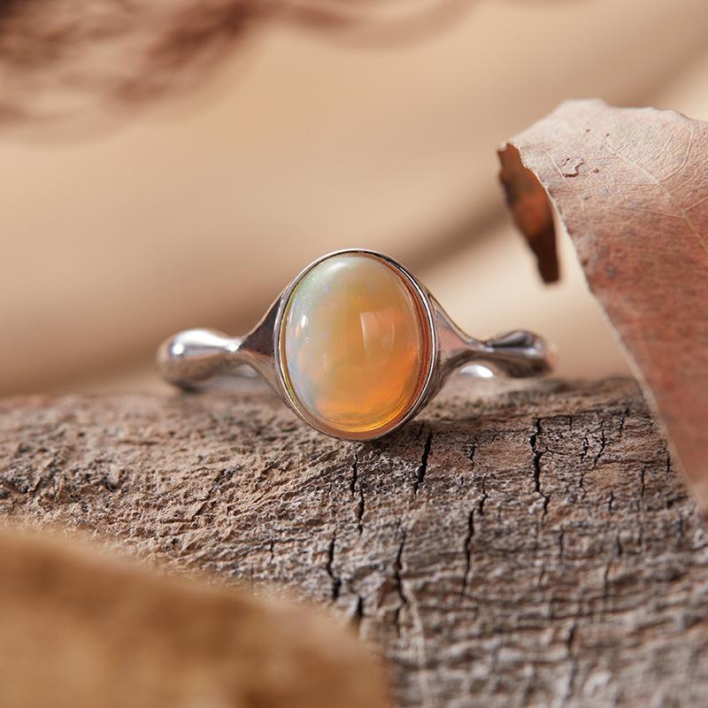 Minimalistischer Mode S925 Sterling Silber Inlay Topas Opal Granat Natürliche Farbe Schatzring Damen Zeigefingerring