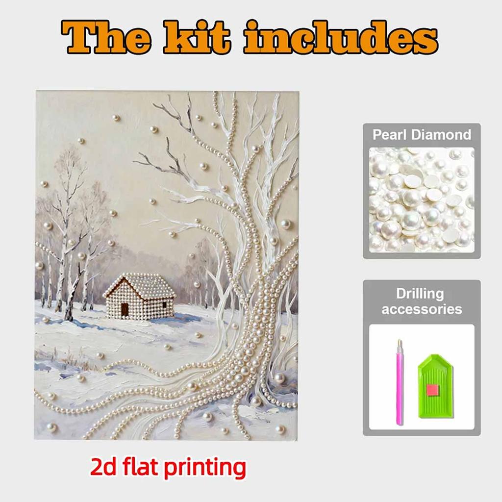 Crystal Pearl Painting 5D DIY Frame Decoration Painting Snowhouse Home Wall Decoration Transparent Pearl Gemstone Painting Picture Art Crafts