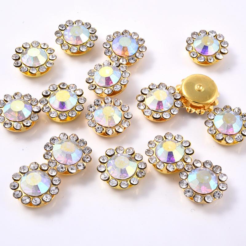 Sun Flower Claw Diamond, Glass Flower-Shaped Rhinestone Buckle Hand Seam Diamond, Round Flower Plate Grab Diamond Diy Jewelry Button Decoration