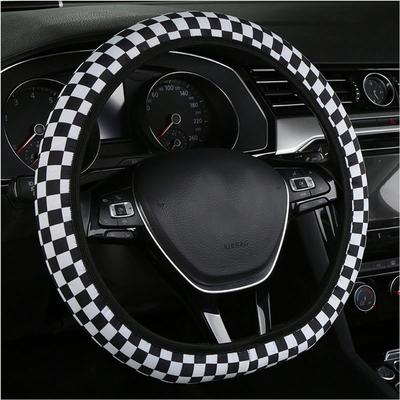 1pc Universal Car Steering Wheel Cover, Four Seasons Breathable Sweat-Proof Anti-Slip Cute Cartoon Checker Checkerboard Color Splicing Web Celebrity
