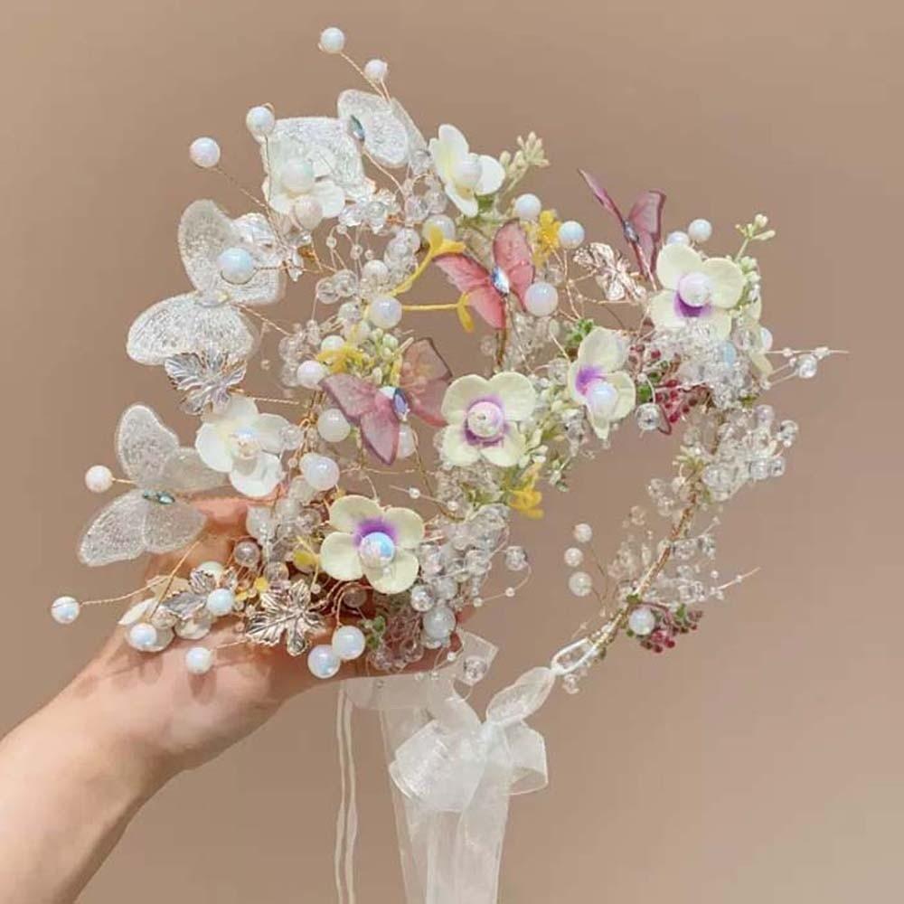 Beads Butterfly Fairy Hair Hoop Bohemia Style Flower Headdress Elegant Wreath Headband Bridal
